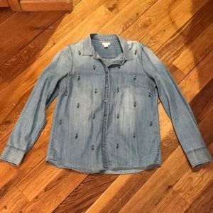 J. Crew Jeweled Chambray Button Down Top